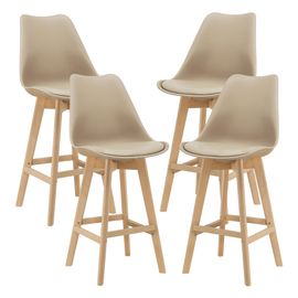 Lot De 4 Tabourets De Bar Avec Dossier Et Repose-Pied Siège Rembourré Plastique Similicuir Hêtre 105 X 48 X 58 Cm Beige [En.Casa]