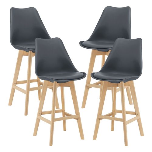 Lot De 4 Tabourets De Bar Avec Dossier Et Repose-Pied Siège Rembourré Plastique Similicuir Hêtre 105 X 48 X 58 Cm Gris [En.Casa]