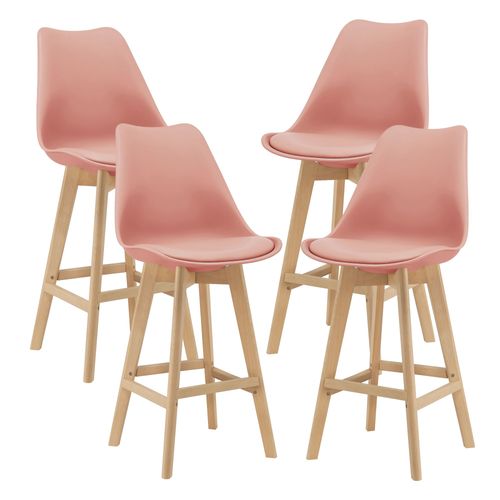 Lot De 4 Tabourets De Bar Avec Dossier Et Repose-Pied Siège Rembourré Plastique Similicuir Hêtre 105 X 48 X 58 Cm Rose [En.Casa]