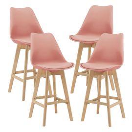 Lot De 4 Tabourets De Bar Avec Dossier Et Repose-Pied Siège Rembourré Plastique Similicuir Hêtre 105 X 48 X 58 Cm Rose [En.Casa]
