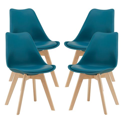 Lot De 4 Chaises De Salle À Manger Scandinave Siège Cuisine Plastique Similicuir Hêtre 81 X 49 X 57 Cm Turquoise [En.Casa]