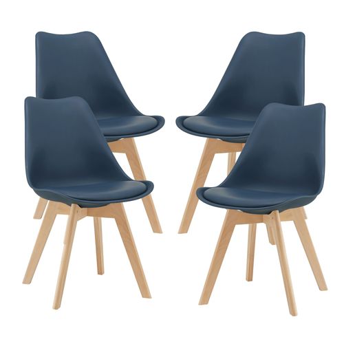 Lot De 4 Chaises De Salle À Manger Scandinave Siège Cuisine Plastique Similicuir Hêtre 81 X 49 X 57 Cm Bleu [En.Casa]