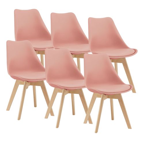 Lot De 6 Chaises De Salle À Manger Scandinave Siège Cuisine Plastique Similicuir Hêtre 81 X 49 X 57 Cm Rose [En.Casa]