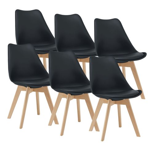 Lot De 6 Chaises De Salle À Manger Scandinave Siège Cuisine Plastique Similicuir Hêtre 81 X 49 X 57 Cm Noir [En.Casa]