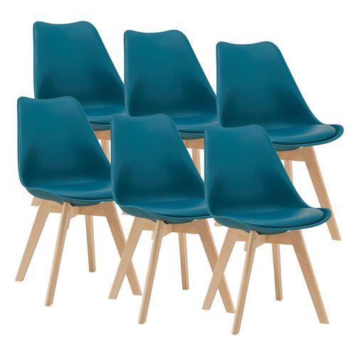Lot De 6 Chaises De Salle À Manger Scandinave Siège Cuisine Plastique Similicuir Hêtre 81 X 49 X 57 Cm Turquoise [En.Casa]