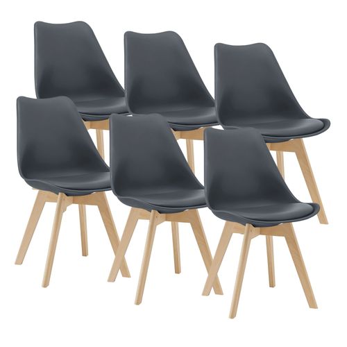 Lot De 6 Chaises De Salle À Manger Scandinave Siège Cuisine Plastique Similicuir Hêtre 81 X 49 X 57 Cm Gris [En.Casa]