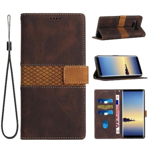 Portefeuille Étui Pour Samsung Galaxy Note8 Résistant Aux Rayures Fente Pour Carte Béquille Sangle De Poignet Fermeture Magnétique - Le Brun