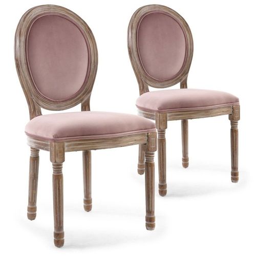 Lot De 2 Chaises Médaillon "Quing" Velours Rose