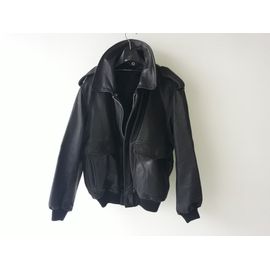 Cuir Epais Noir Blouson Taille Xl Noir Style Bombardier Aviateur Rock Biker Veste Peau Jacket Homme Type Motard