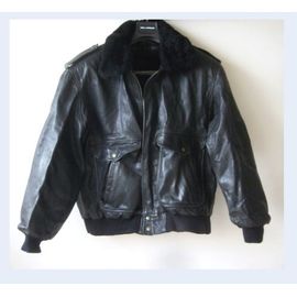 Serge Miko Blouson Cuir 54 Veste Jacket Style Bombardier Aviateur Rocker Biker Motard Doublure Et Col Amovible Laine