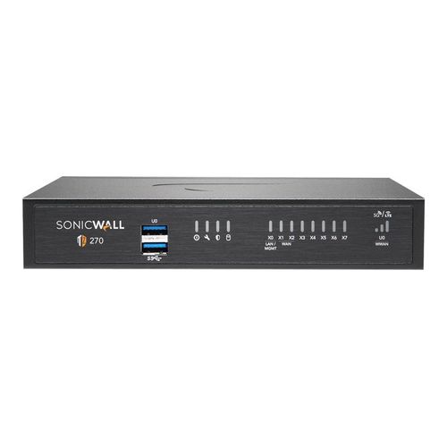 SonicWall TZ270 - Essential Edition - dispositif de sécurité - 1GbE - Programme SonicWALL Secure Upgrade Plus (2 ans d'option) - bureau