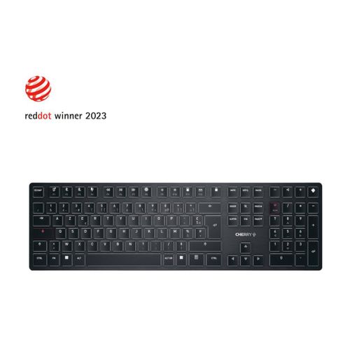 CHERRY KW X ULP - Clavier - rétro-éclairé - sans fil - 2.4 GHz, Bluetooth 5.2, USB - Français - commutateur : profil ultra bas CHERRY MX - noir - emballage sans plastique