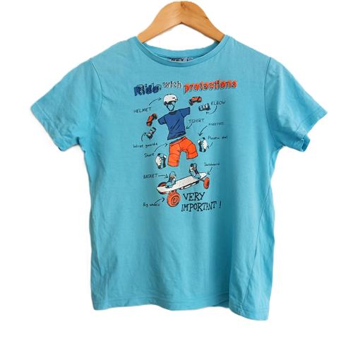 T Shirt Bleu Imprime Skateboard. Nky. Coton. Taille 12 Ans