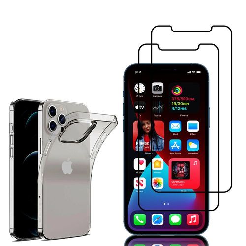 Coque Silicone Pour Apple Iphone 12 Pro Max 6.7" Gel Ultraslim Et Ajustement Parfait - Transparent + 2 Films Verre Trempé - Noir