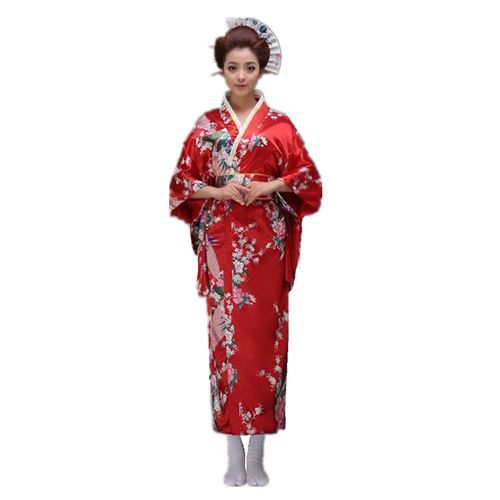 Expédié De France Robe Kimono Femme Fille Japonaise Costume Cosplay De Photographie Paon Yukata Satin Geisha