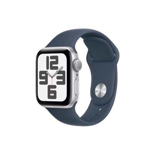 Apple Watch Se (Gps) - 2e Génération - 40 Mm - Aluminium Argenté - Montre Connectée Avec Bracelet Sport - Fluoroélastomère - Bleu Orage - Taille Du Bracelet : S/M - 32 Go - Wi-Fi, Bluetooth -...