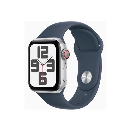 Apple Watch Se (Gps + Cellular) - 2e Génération - 40 Mm - Aluminium Argenté - Montre Connectée Avec Bracelet Sport - Fluoroélastomère - Bleu Orage - Taille Du Bracelet : M/L - 32 Go - Wi-Fi, Lte...