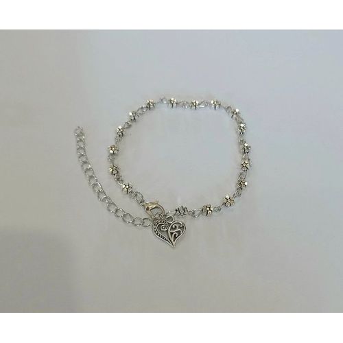 Chaine De Cheville Fleurs Petit Coeur Argenté