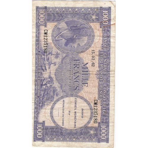 Billet Congo Belge De 1000 Franc (Antilope Au Verso)