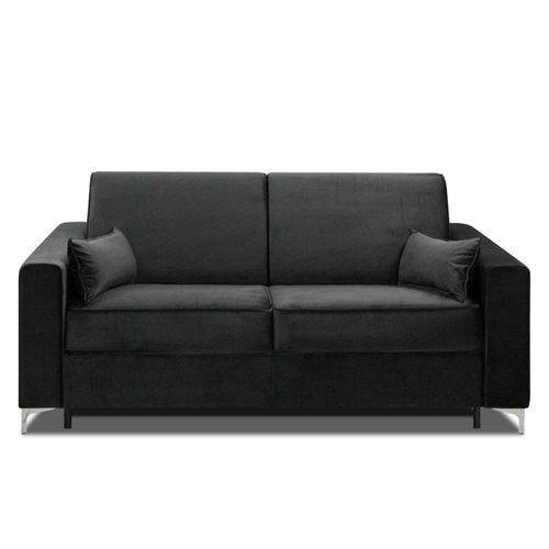 Canapé Convertible Express Jackson 140cm Sommier Lattes Tweed Noir Matelas 16 Cm