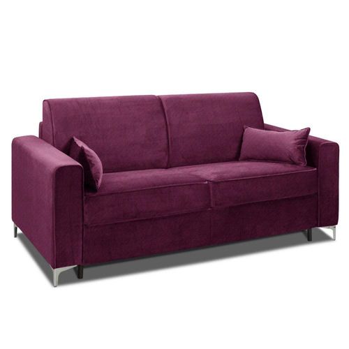 Canapé Convertible Express Jackson 160cm Sommier Lattes Tweed Fuchsia Matelas 16 Cm