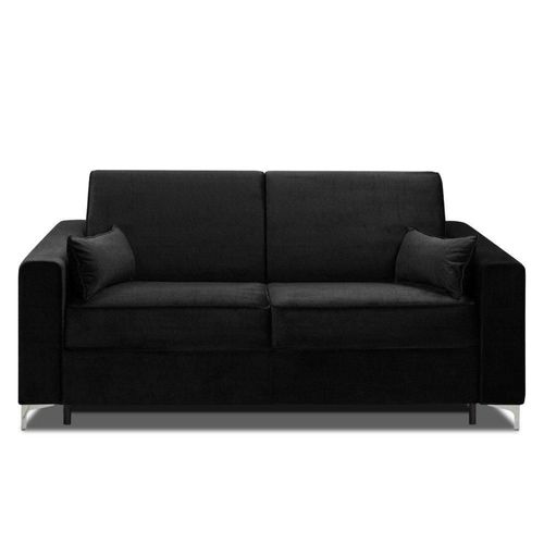 Canapé Convertible Express Jackson 160cm Sommier Lattes Velours Noir Matelas 16 Cm