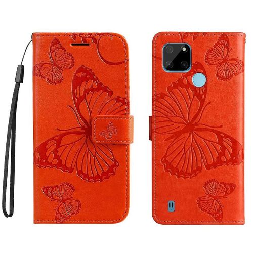 Flip Étui Pour Realme C21y Couverture Magnétique Avec Support De Fente Pour Carte Flip Kickband Couverture Antichoc Cuir Pu - Couleur Orange