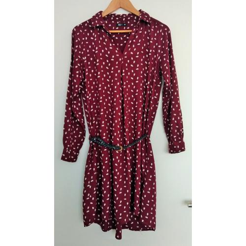 Robe Tunique Bordeaux A Motifs Gouttes Blanches. Tex. Viscose. Taille 40.