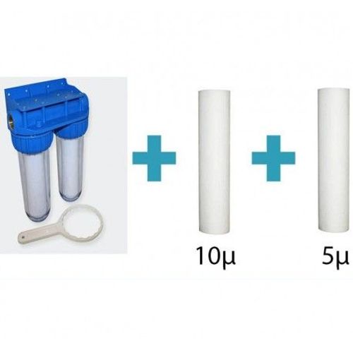 Pack de filtration d'eau double porte filtre plus filtre anti sédiment 10 microns et 5 microns thermosoudée pour une eau pure