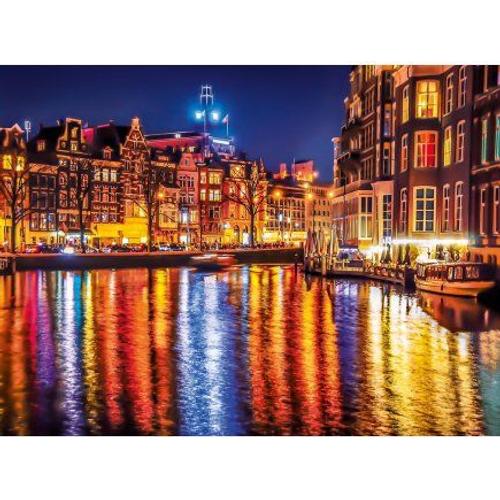 Puzzle Ville D Amsterdam Et Du Fleuve Amstel Vue De Nuit - 500 Pieces - Collection Paysage Pays-Bas - Hollande