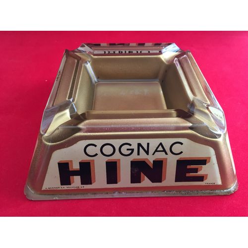 Ancien Gros Cendrier Collector Publicitaire Cognac Hine Verre Et Or Art Déco