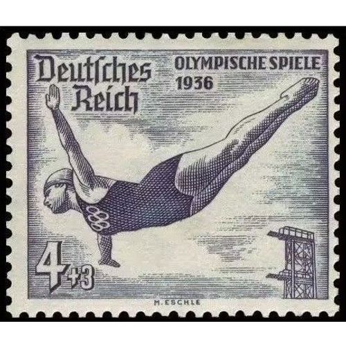 Allemagne, 3ème Reich 1936, Très Beau Timbre Neuf** Luxe Yvert 566, Jeux Olympiques De Berlin, Natation, 4 Pf. Bleu, Filigrane Croix Gammées.