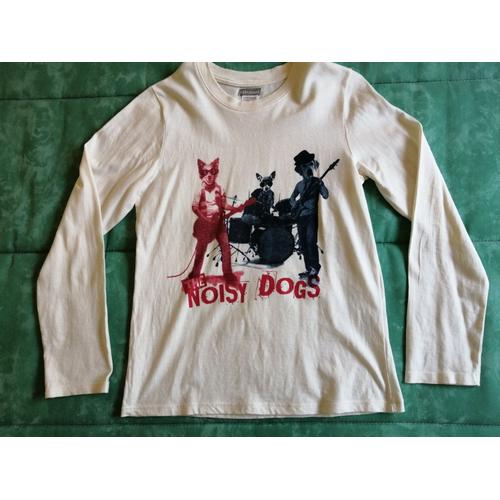 Sweat/Tee Shirt Manches Longues Blanc Cassé Taille 10 Ans Impression Dog-Rock Devant