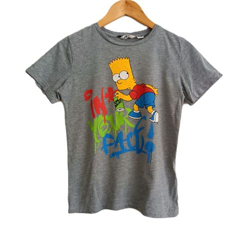 T Shirt Gris Imprime Bart Simpson. H&m. Taille 11 / 12 Ans