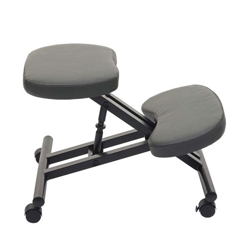 Siège Assis À Genoux Hwc-E10 Appui-Genoux, Tabouret, Chaise Bureau, Similicuir, Métal   Gris Foncé Matt