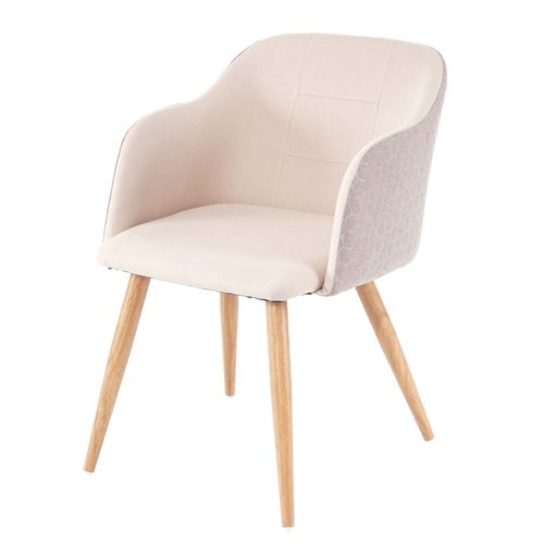 Chaise De Salle À Manger Hwc-D71, Chaise De Cuisine, Design Rétro, Accoudoirs Tissu/Textile   Crème-Beige