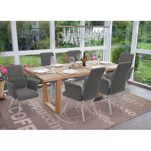 6x Chaise De Salle À Manger Hwc-G55, Chaise Avec Accoudoir, Tissu/Textile Acier Inoxydable Brossé   Gris