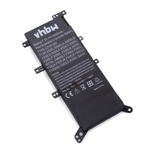 vhbw Batterie compatible avec Asus VivoBook R556YI-DM198T, R557LA-XO1545H, R557LA-XO2511T laptop (4900mAh, 7,5V, Li-polymère)