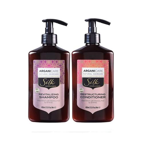 Duo Brillance Ultime À La Proteine De Soie - Arganicare - Tous Types De Cheveux Shampooing Et Après Shampooing 