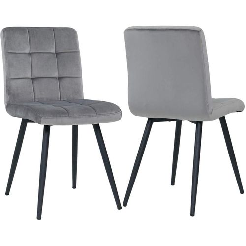 Lot De 2 Chaises De Salle À Manger Design Vintage En Tissu Velours Gris Cds09085