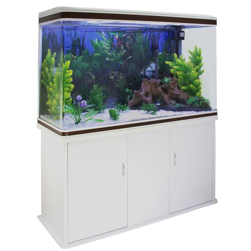 Monstershop ¿ Aquarium De 300 Litres, Kits Et Accessoires De Démarrage, Plantes, Graviers Blanc, Meuble Blanc, D¿Une Dimension Totale De 143,5 Cm De Haut X 120,5 Cm De Large X 39 Cm De Profondeur