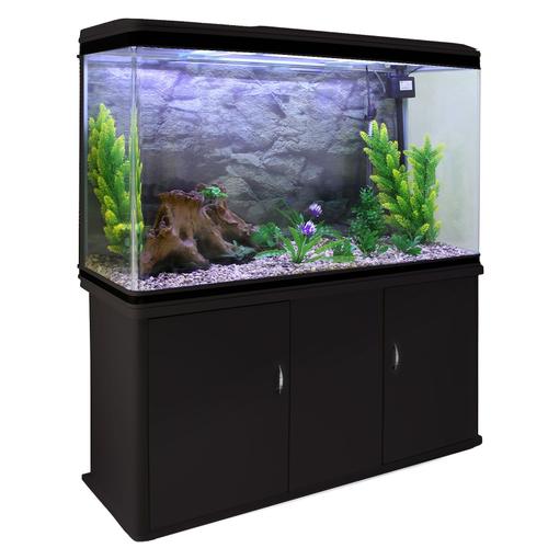 Monstershop ¿ Aquarium À Bords Noir De 300 Litres, Kits Et Accessoires De Démarrage, Plantes, Graviers Naturel, Meuble Noir, D¿Une Dimension Totale De 143,5 Cm De Haut X 120,5 Cm De Large X 39 Cm De P