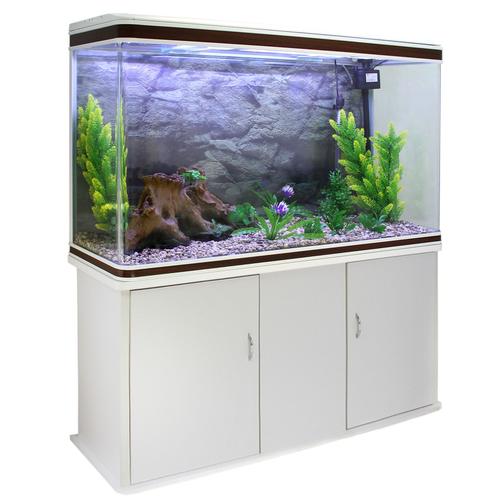 Monstershop ¿ Aquarium Blanc De 300 Litres, Kits Et Accessoires De Démarrage, Plantes, Graviers Naturel, Meuble Blanc, D¿Une Dimension Totale De 143,5 Cm De Haut X 120,5 Cm De Large X 39 Cm De Profond