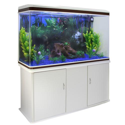 Monstershop ¿ Aquarium Blanc De 300 Litres, Kits Et Accessoires De Démarrage, Plantes, Graviers Bleu, Meuble Blanc, D¿Une Dimension Totale De 143,5 Cm De Haut X 120,5 Cm De Large X 39 Cm De Profondeur