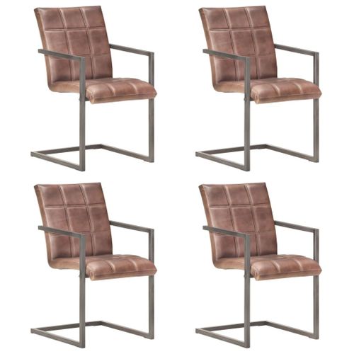 Vidaxl Chaises De Salle À Manger Cantilever 4pcs Marron Cuir Véritable