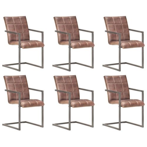 Vidaxl Chaises De Salle À Manger Cantilever 6pcs Marron Cuir Véritable