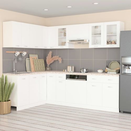 Vidaxl Ensemble De Meubles De Cuisine 11 Pcs Blanc Aggloméré