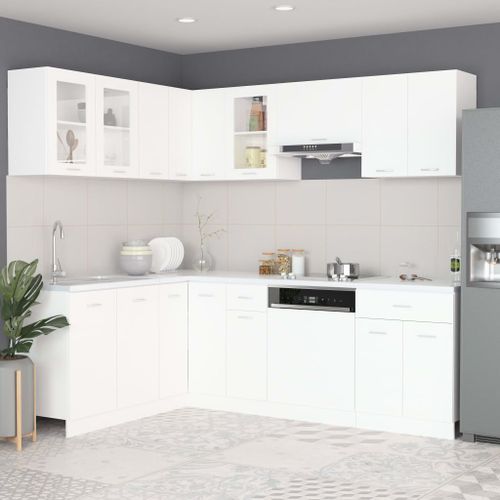 Vidaxl Ensemble De Meubles De Cuisine 11 Pcs Blanc Aggloméré