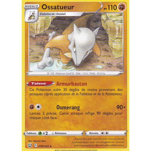 Carte Pokemon - Ossatueur - 070/163 - Rare - Épée Et Bouclier 5 - Styles De Combat - Eb5 - Vf