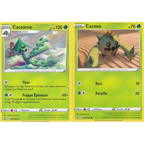 2 Cartes Pokemon - Cacturne 005/163 + Cacnea 004/163 - Épée Et Bouclier 5 - Styles De Combat - Eb5 - Vf -